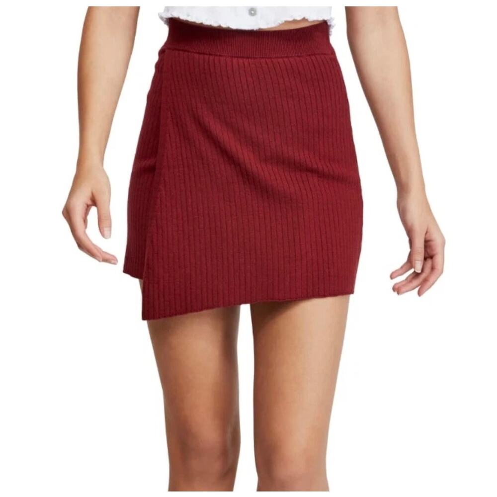NWT Free People Sweater Wrap Mini Skirt Wine Burgundy Red Sz Small Mod Boho Soft